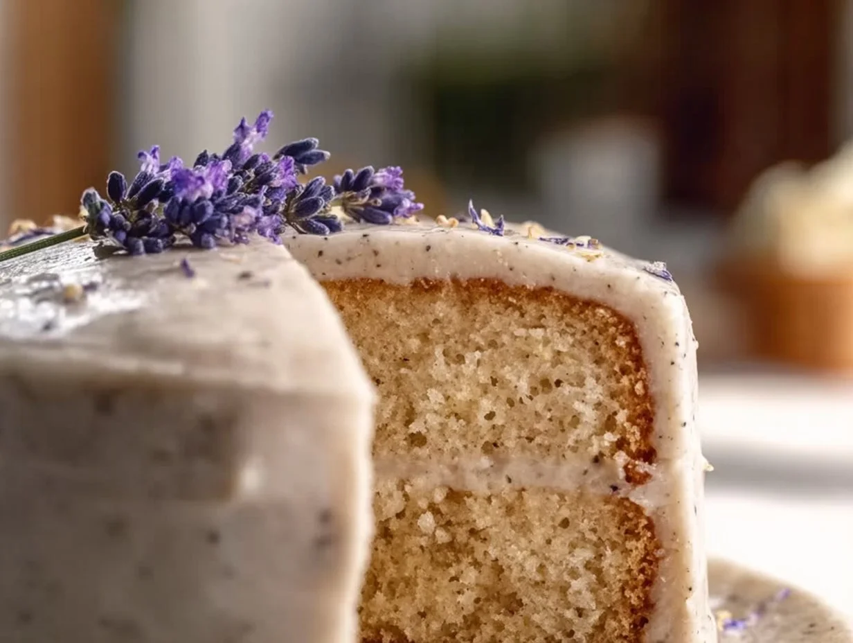 Delicious London Fog Cake with earl grey and vanilla layers