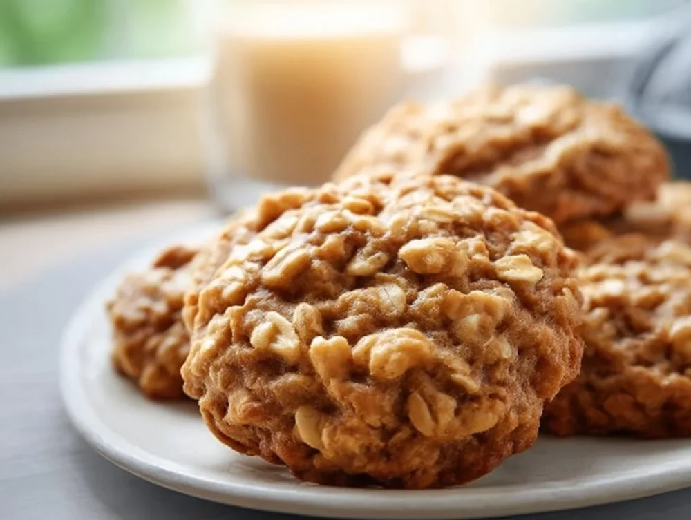 Homemade low sugar applesauce oatmeal cookies on a cooling rack.