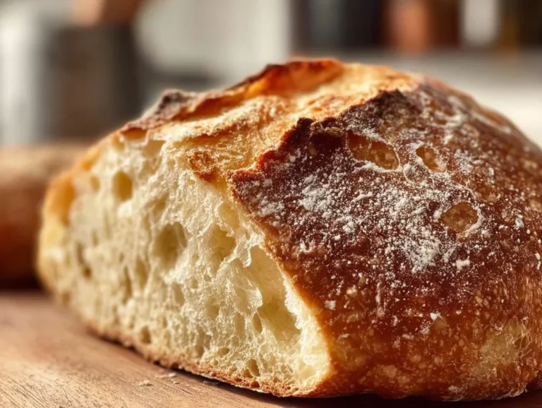 Freshly baked No Knead Italian Artisan Bread with a golden crust and artisan texture.