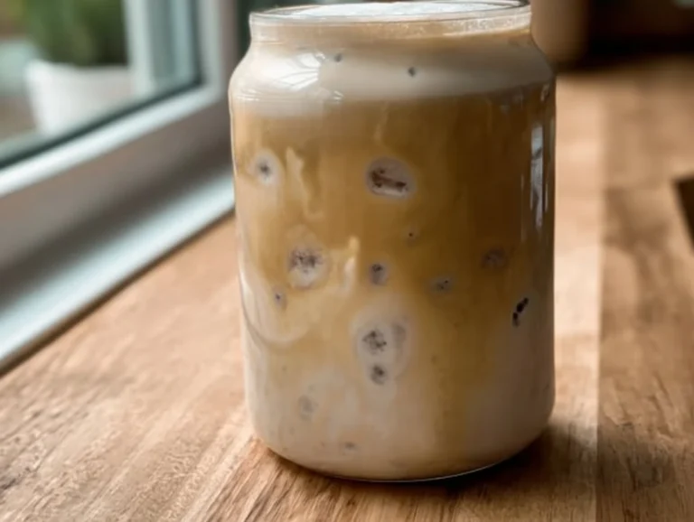 Delicious salted honey vanilla latte topped with froth and a sprinkle of salt