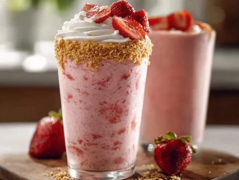 Strawberry Shortcake Protein Smoothie with fresh strawberries and cream