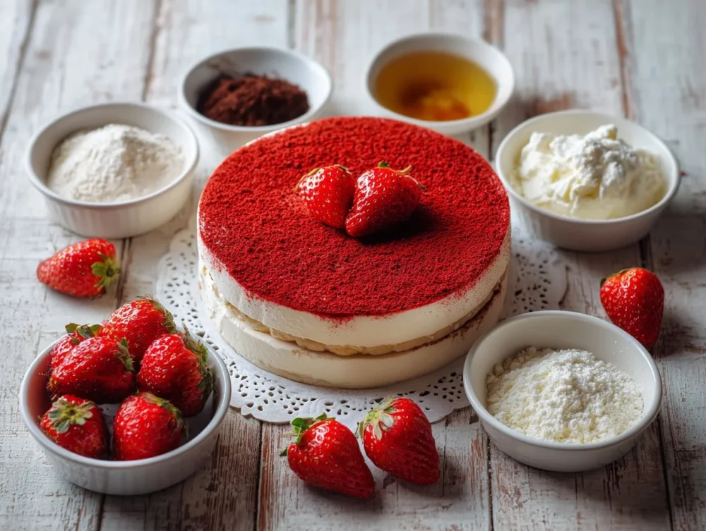 Delicious strawberry tiramisu with layers of cream and fresh strawberries