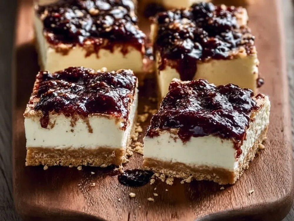 Sugar-free cheesecake bars topped with fresh berries on a white plate