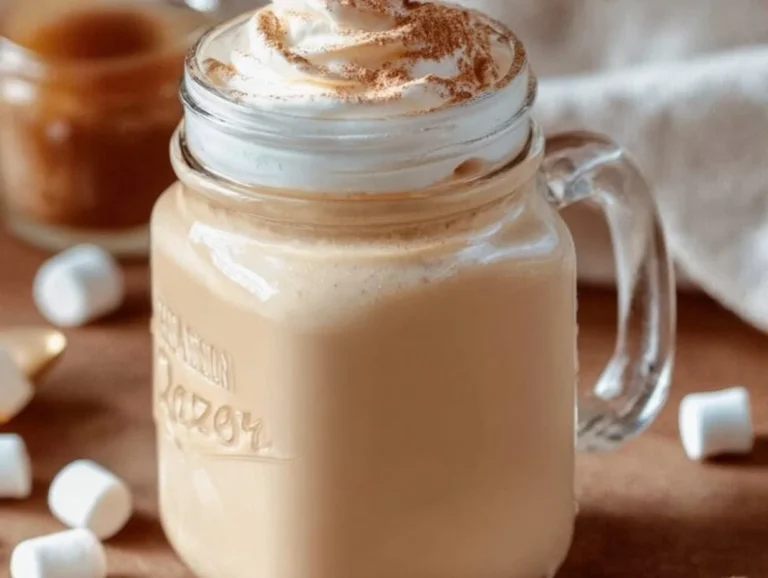 Toasted marshmallow creamer in a cup with marshmallows on top