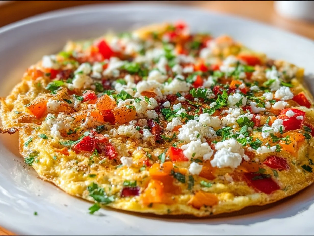 Turkish Menemen Egg Pizza topped with fresh herbs and spices