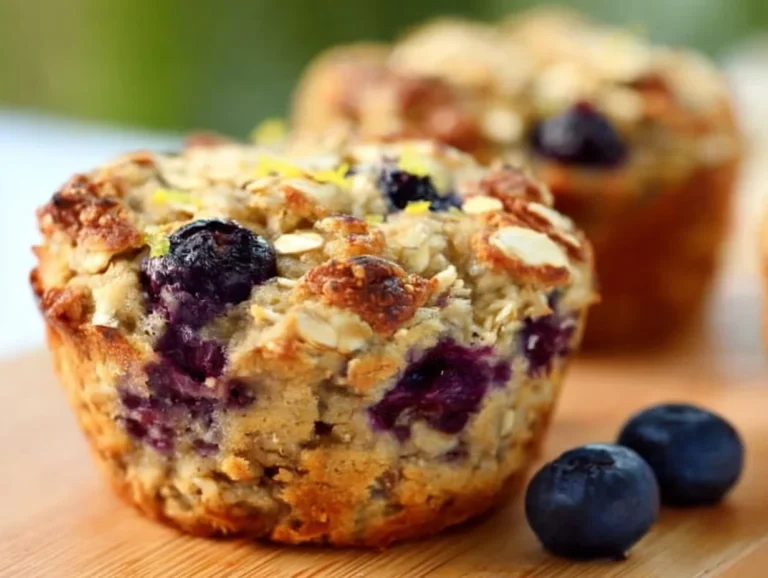 Baked blueberry lemon oatmeal muffin cups fresh out of the oven