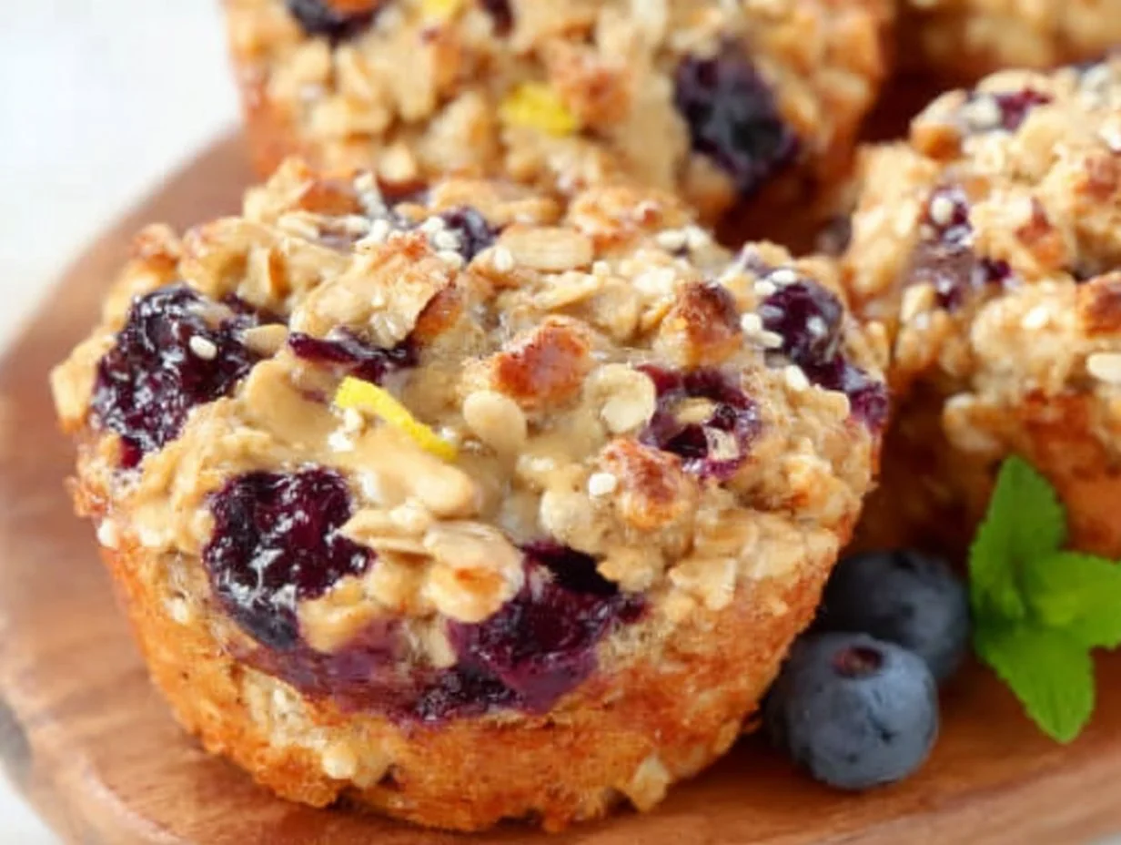 Baked Blueberry Lemon Oatmeal Muffin Cups