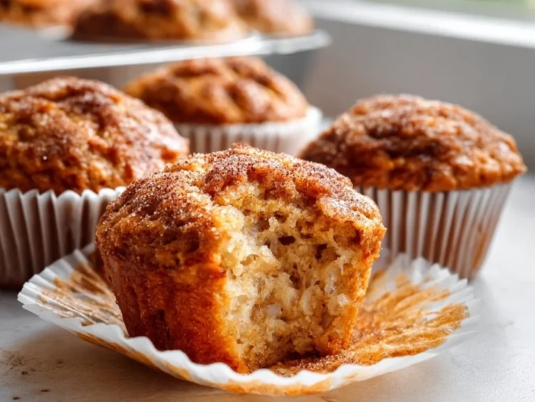 Freshly baked Banana Cinnamon Muffins on a wooden table