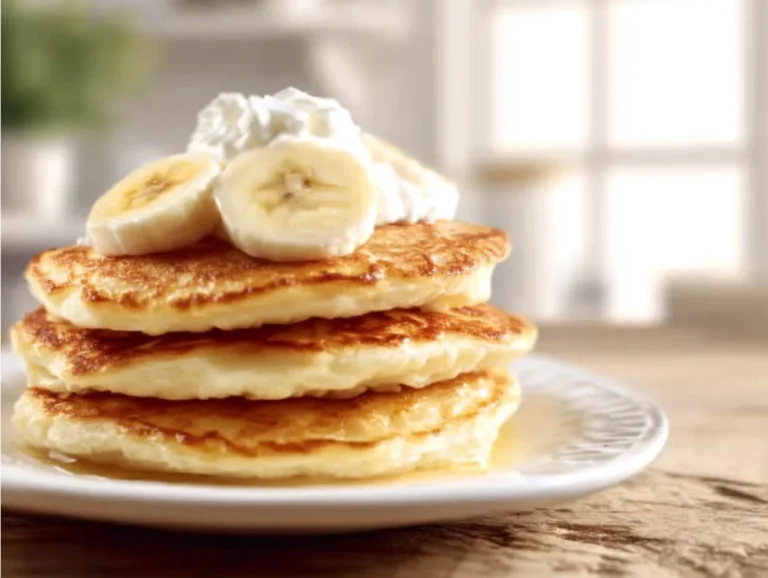 Delicious banana pancakes made with cottage cheese served on a plate