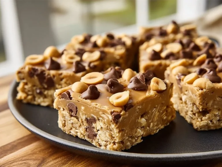 Delicious Banana Peanut Butter Oatmeal Bars topped with banana slices