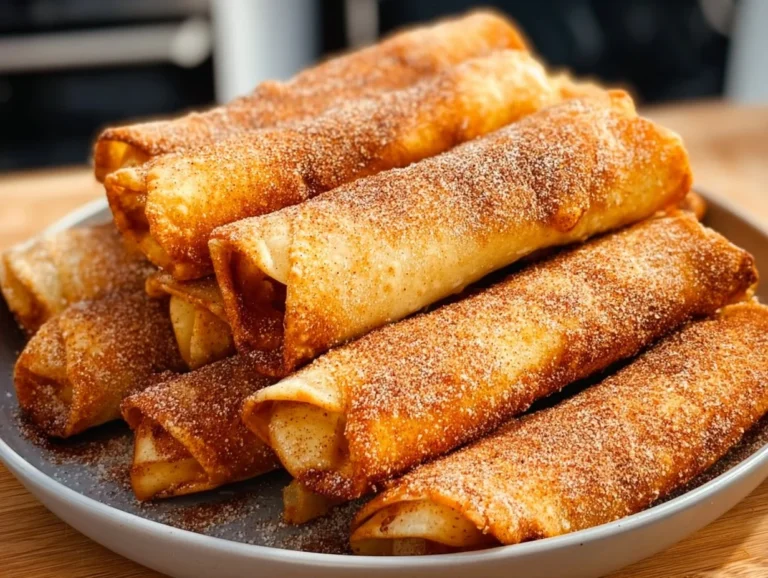 Classic air fryer apple pie taquitos served on a plate with dipping sauce