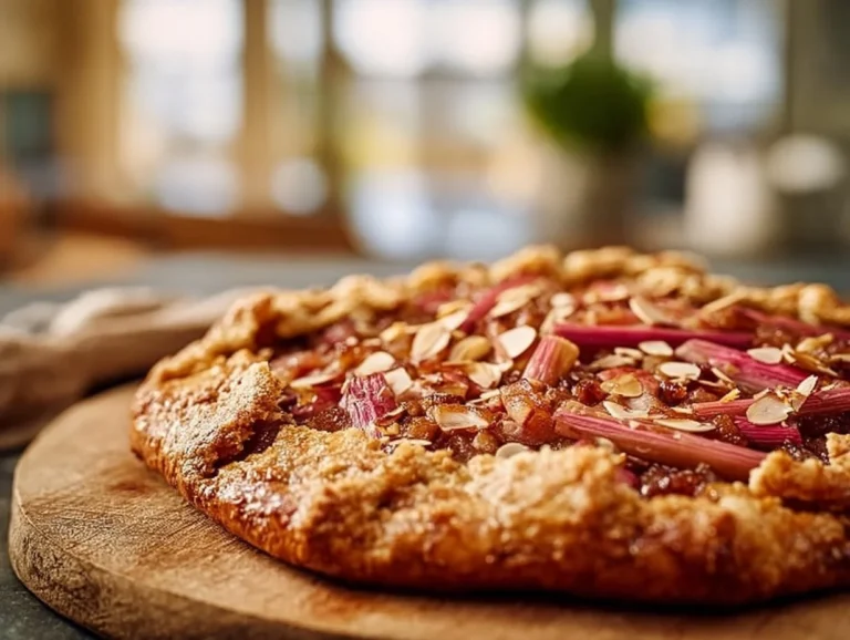 Delicious classic rhubarb almond galette dessert fresh from the oven