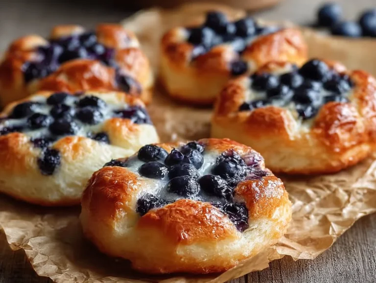 Fluffy Cottage Cheese Blueberry Cloud Bread topped with fresh blueberries