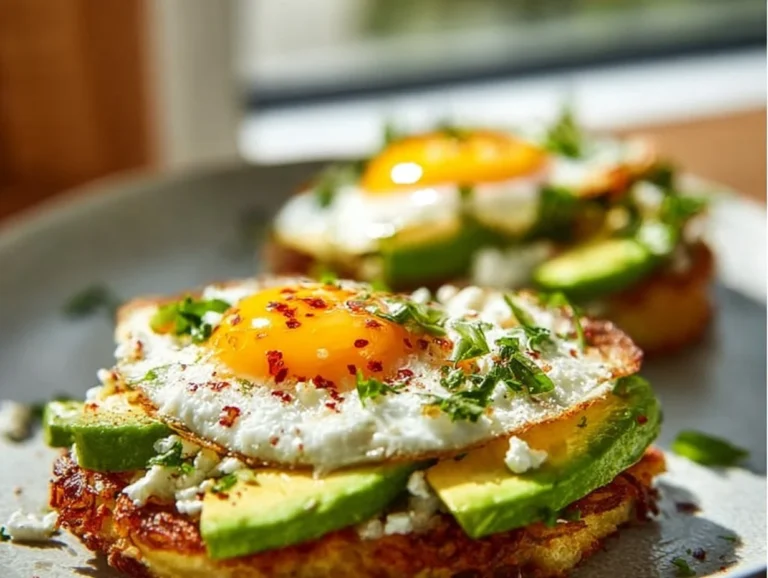 Golden crispy hash brown toast served with toppings