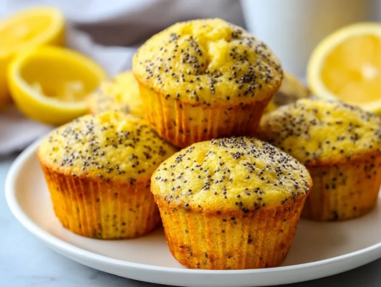 Delicious easy lemon poppyseed muffins fresh out of the oven