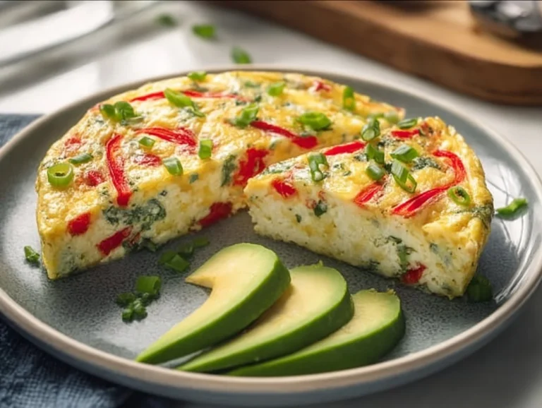 Healthy egg white frittata with vegetables served on a plate