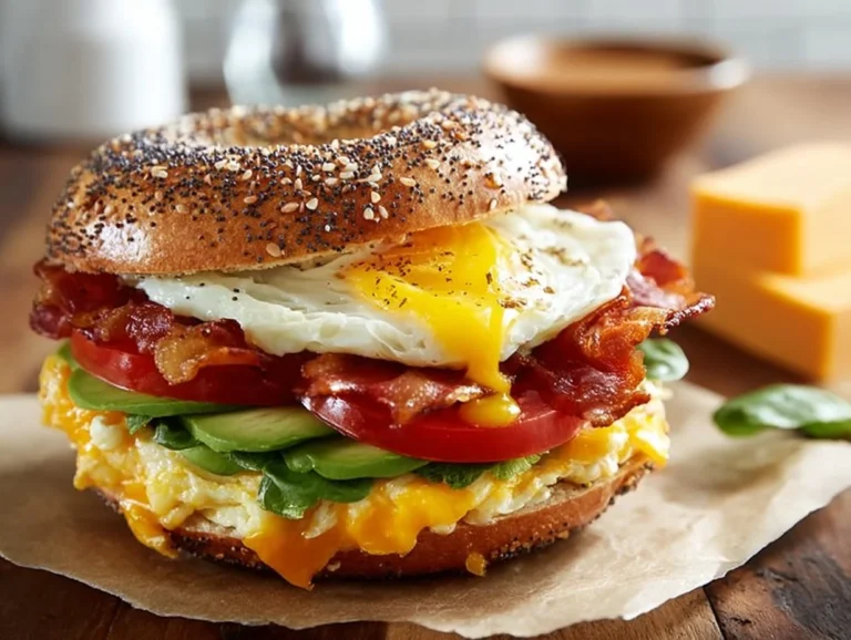 Delicious Everything Bagel Breakfast Sandwich with fresh ingredients