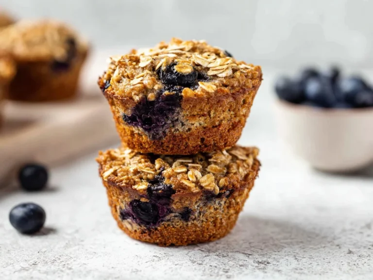 Lemon blueberry baked oatmeal cups served on a plate with fresh berries