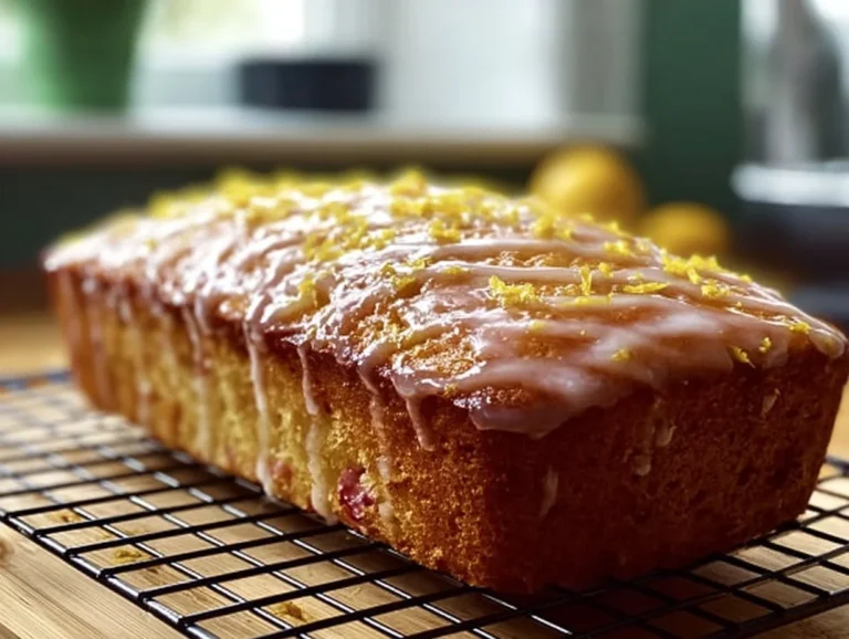 Delicious Lemon Rhubarb Loaf Cake with fresh lemon and rhubarb ingredients