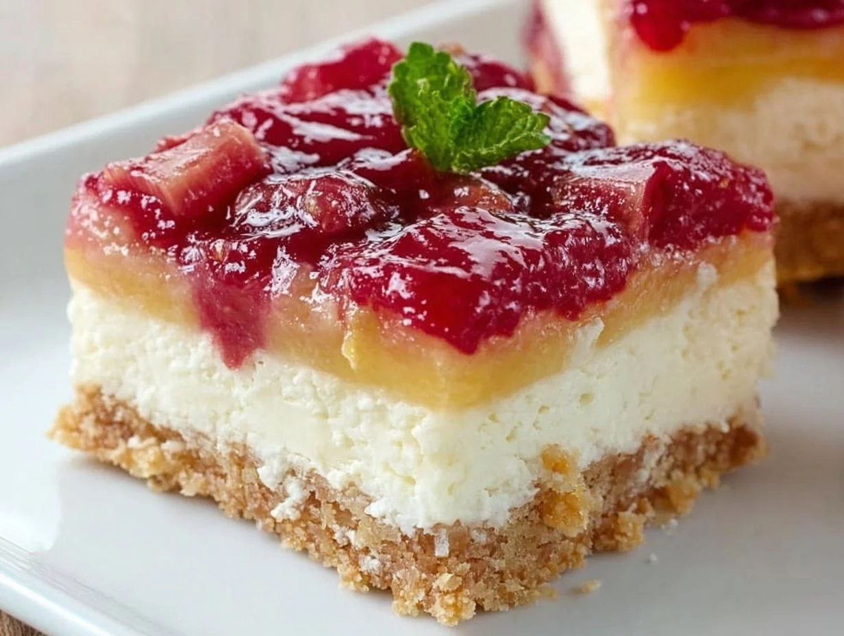 No Bake Rhubarb Cheesecake Squares