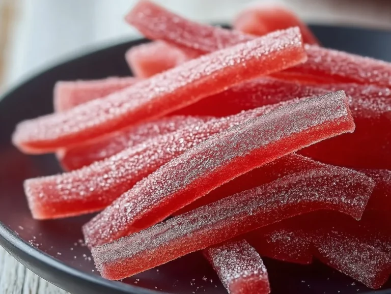 Rhubarb Sour Belts, a sweet and tangy candy delight showcasing delicious flavors.