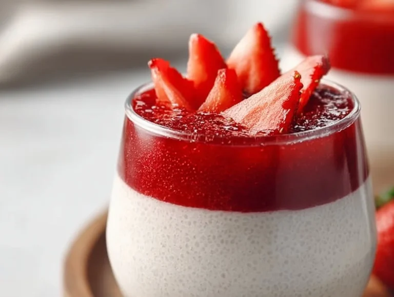 Delicious Strawberry Cheesecake Chia Pudding served in a glass